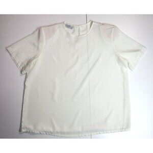 WOMEN'S IVORY WHITE SILKY TEXTURED SHORT SLEEVE BLOUSE - NEW EDITIONS - SIZE 16